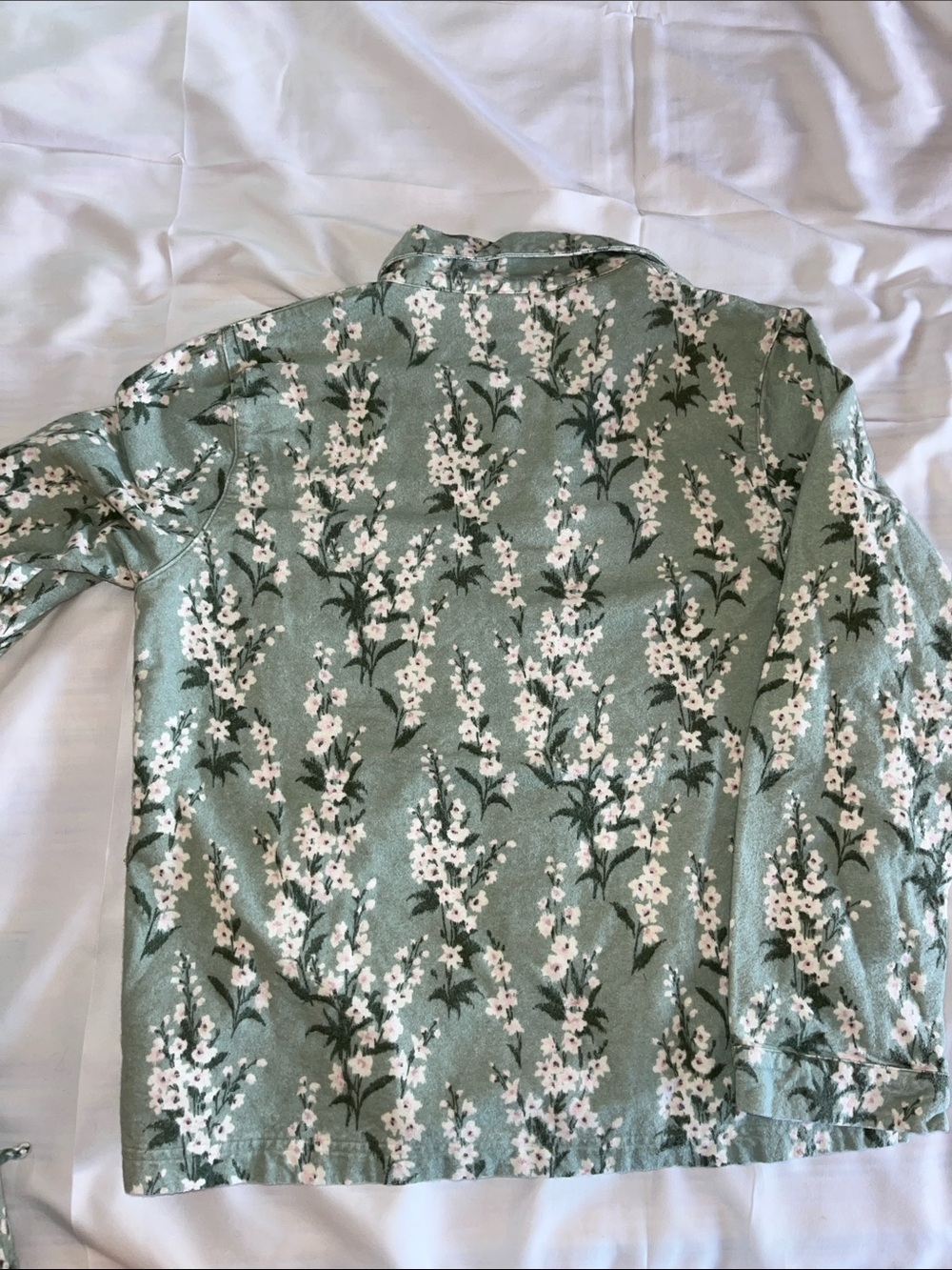 Garnett Hill 100% Organic Cotton Sage Green White Floral Flannel Pajamas Sz M - Picture 8 of 14